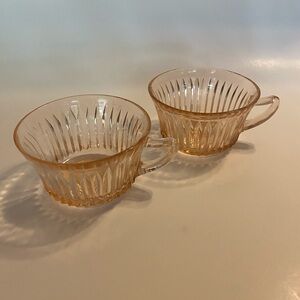 Vintage Anchor Hocking Queen Mary Pink Depression 4 Ounce Glass Teacups Set of 2